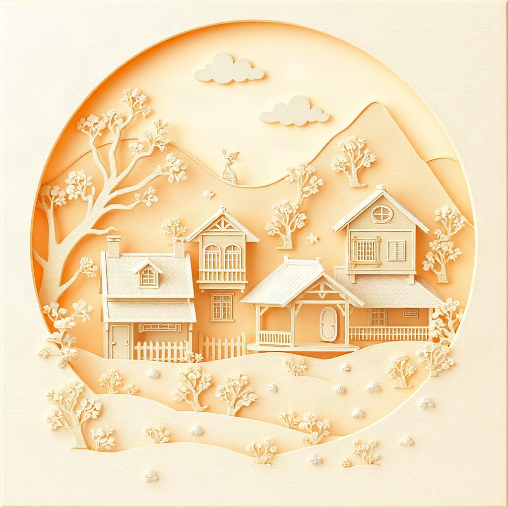 AI generated traditional paper-cut style village